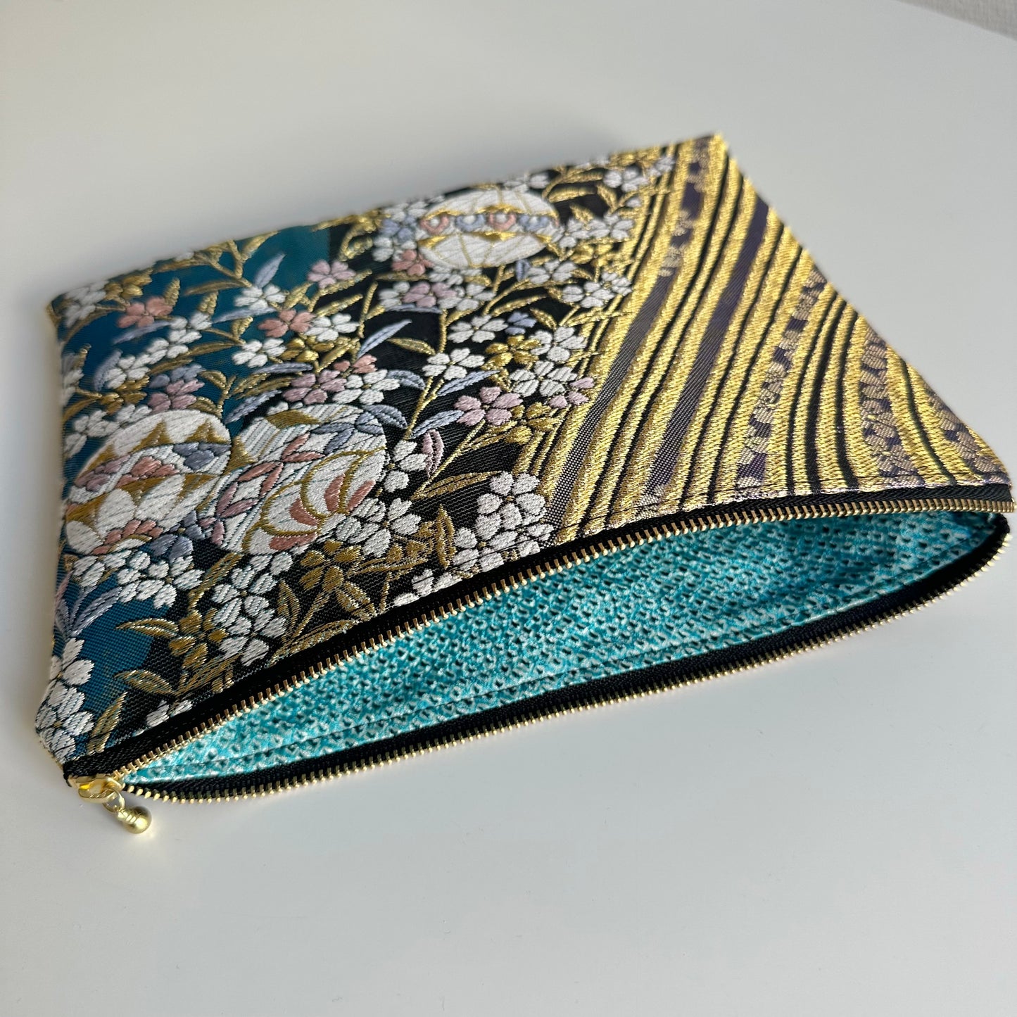 Free shipping,TAX included, Flat silk Obi pouch, Medium size, Handcrafted, Upcycled, #3020