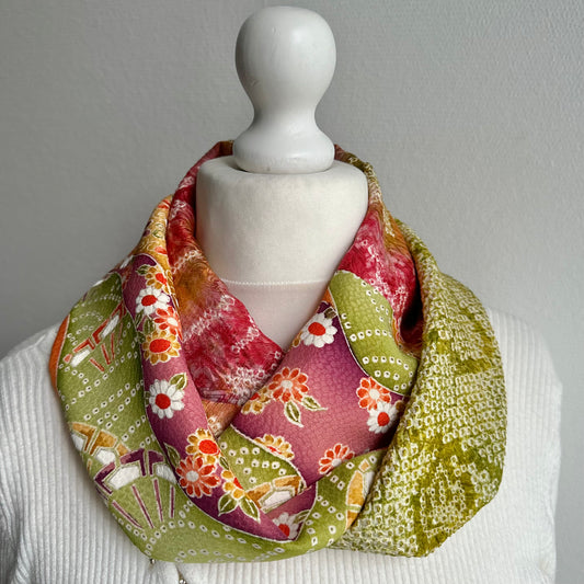 Infinity silk Kimono scarf, Handcrafted, Upcycled, free shipping, tax included #2107