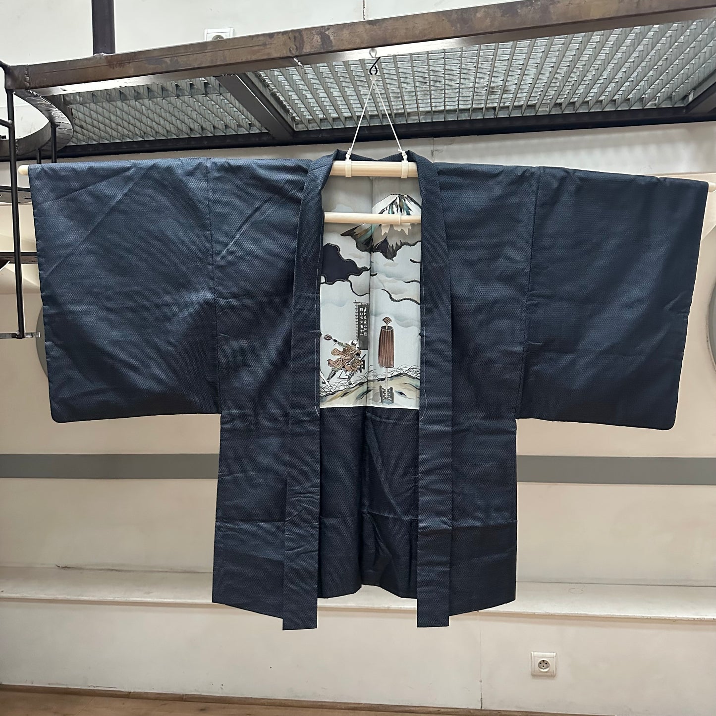 Vintage men’s Haori, Kimono jacket, Mount Fuji and Samurai 富士山と武士