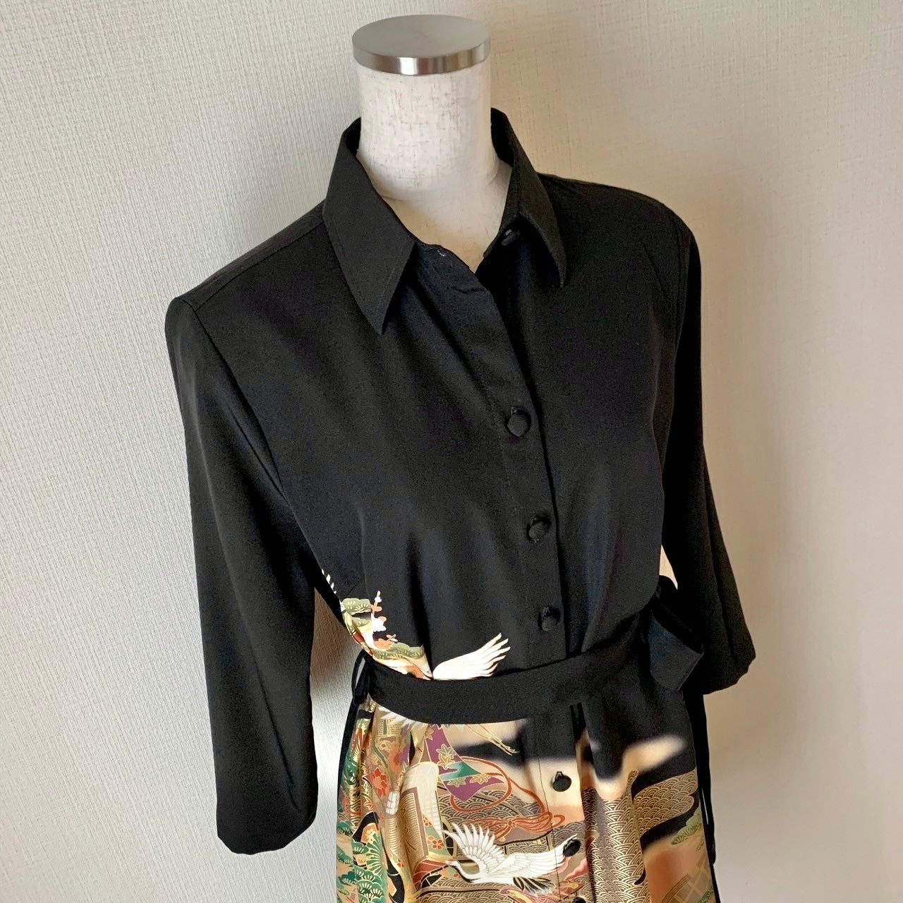 Silk Kimono dress, Kuro-Tomesode黒留袖, hand crafted, Upcycled, #pre65