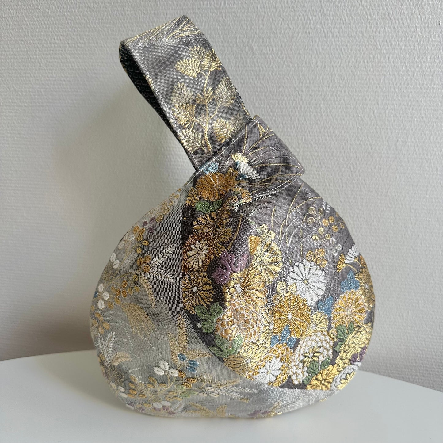 Silk Obi small knot bag, Upcycled, handcrafted #7006