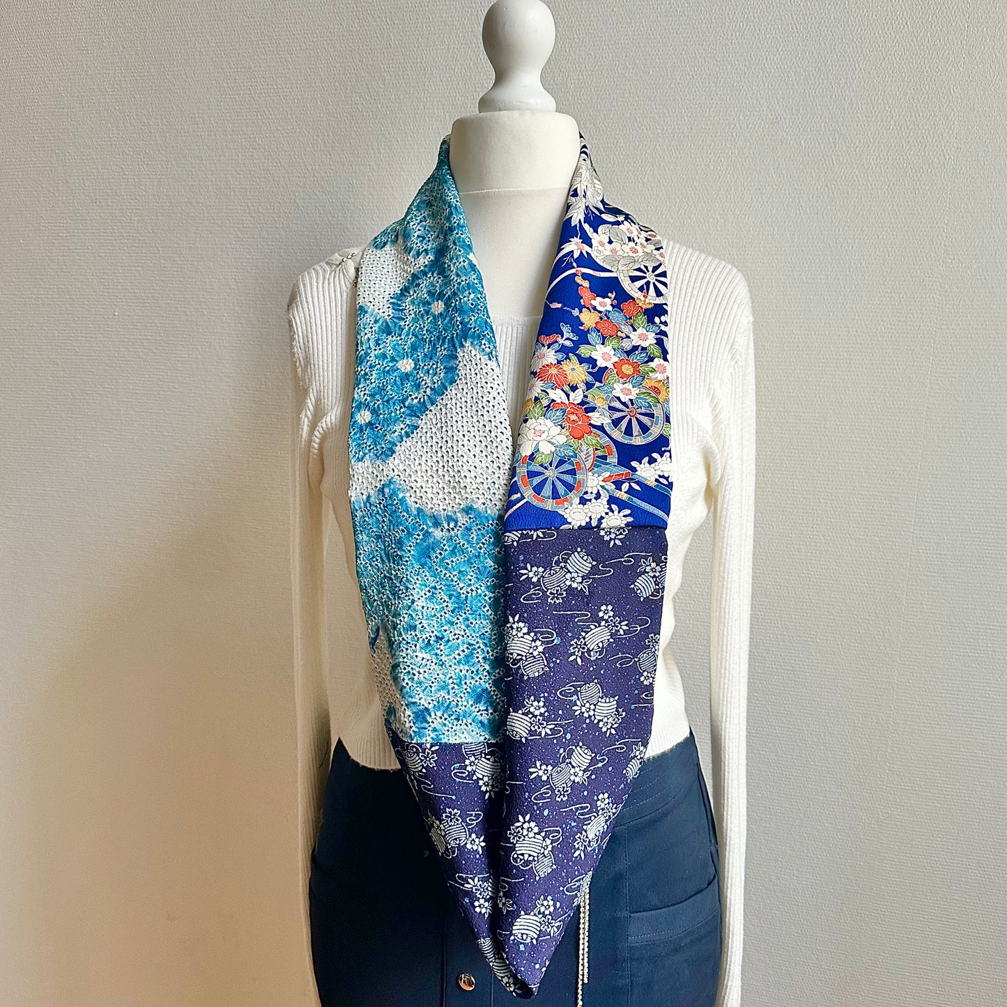 Infinity silk Kimono scarf, Handcrafted, Upcycled, free shipping, tax included #2114