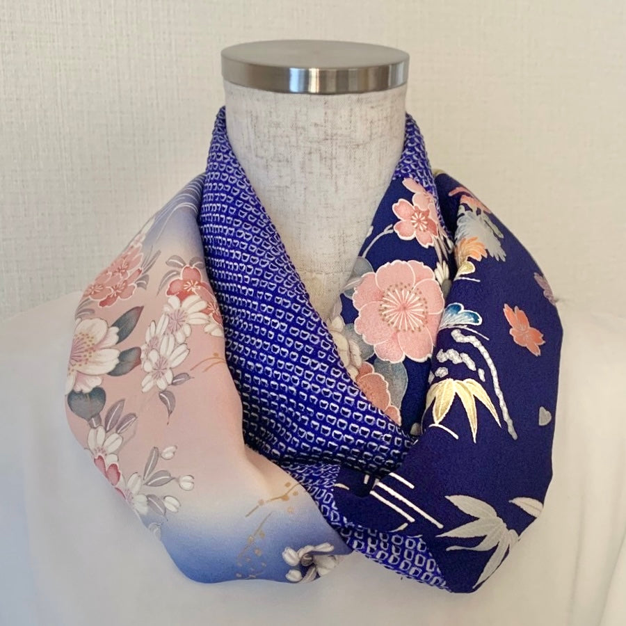 Infinity silk Kimono scarf, Handcrafted, Upcycled, free shipping, tax included #2099