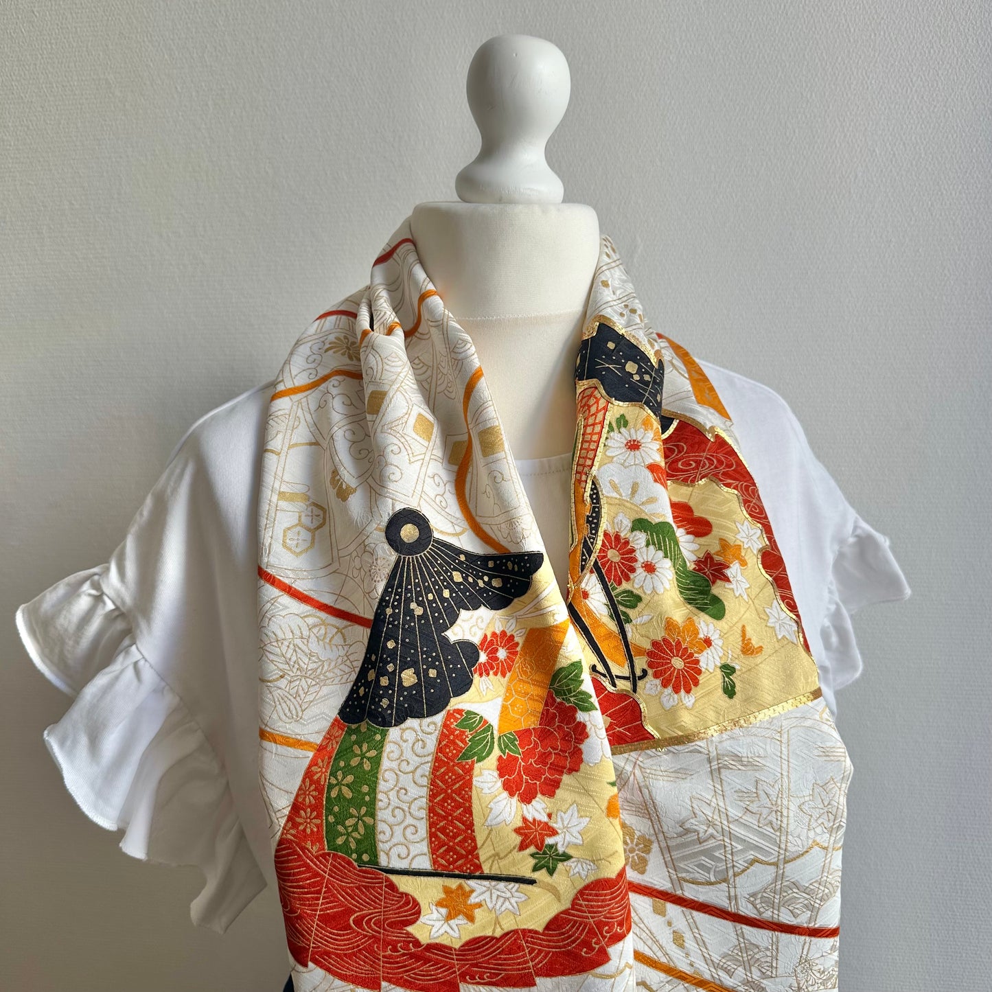 3 ways Silk Kimono scarf, Tax and Shipping fee included Handcrafted, Upcycled, #2119