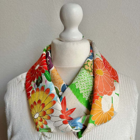 Infinity silk Kimono scarf, Handcrafted, Upcycled, free shipping, tax included #2109