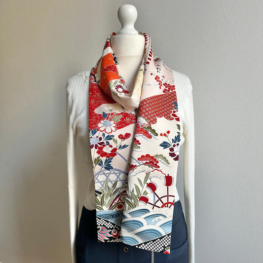 Silk Kimono scarf, Handcrafted, Upcycled, free shipping, tax included #2105