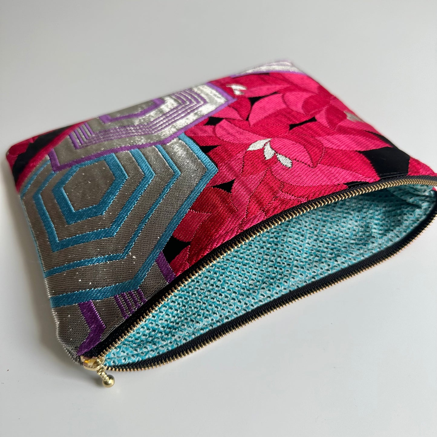 Flat silk Obi pouch, Medium size, Handcrafted, Upcycled, #3014