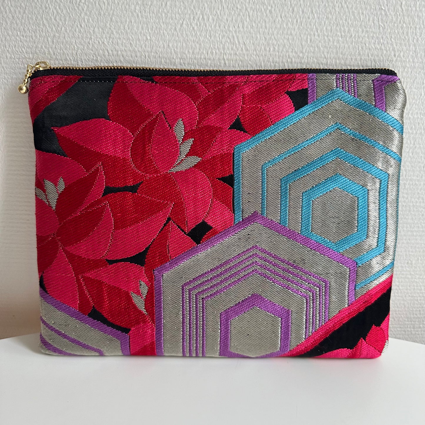 Flat silk Obi pouch, Medium size, Handcrafted, Upcycled, #3014