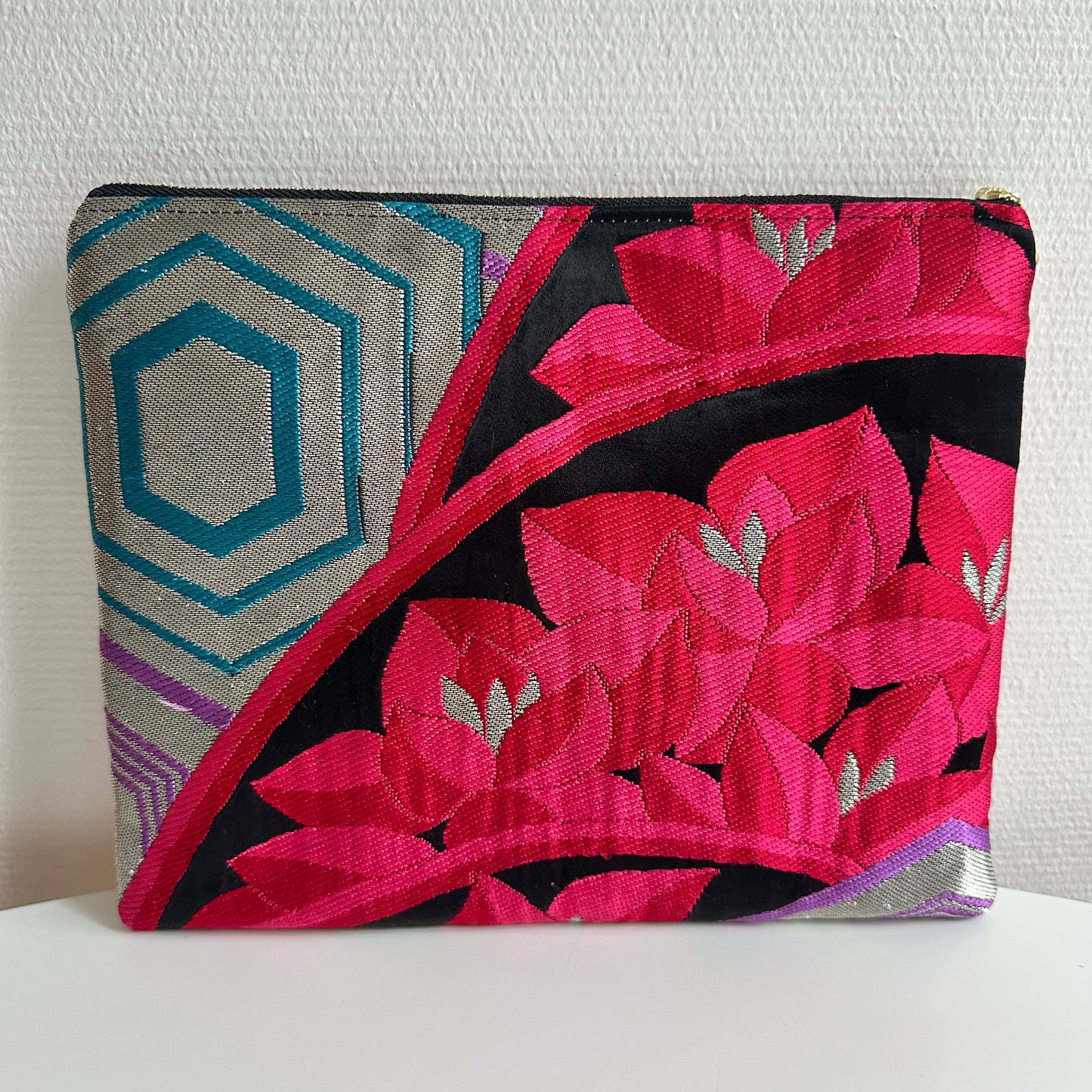 Flat silk Obi pouch, Medium size, Handcrafted, Upcycled, #3014