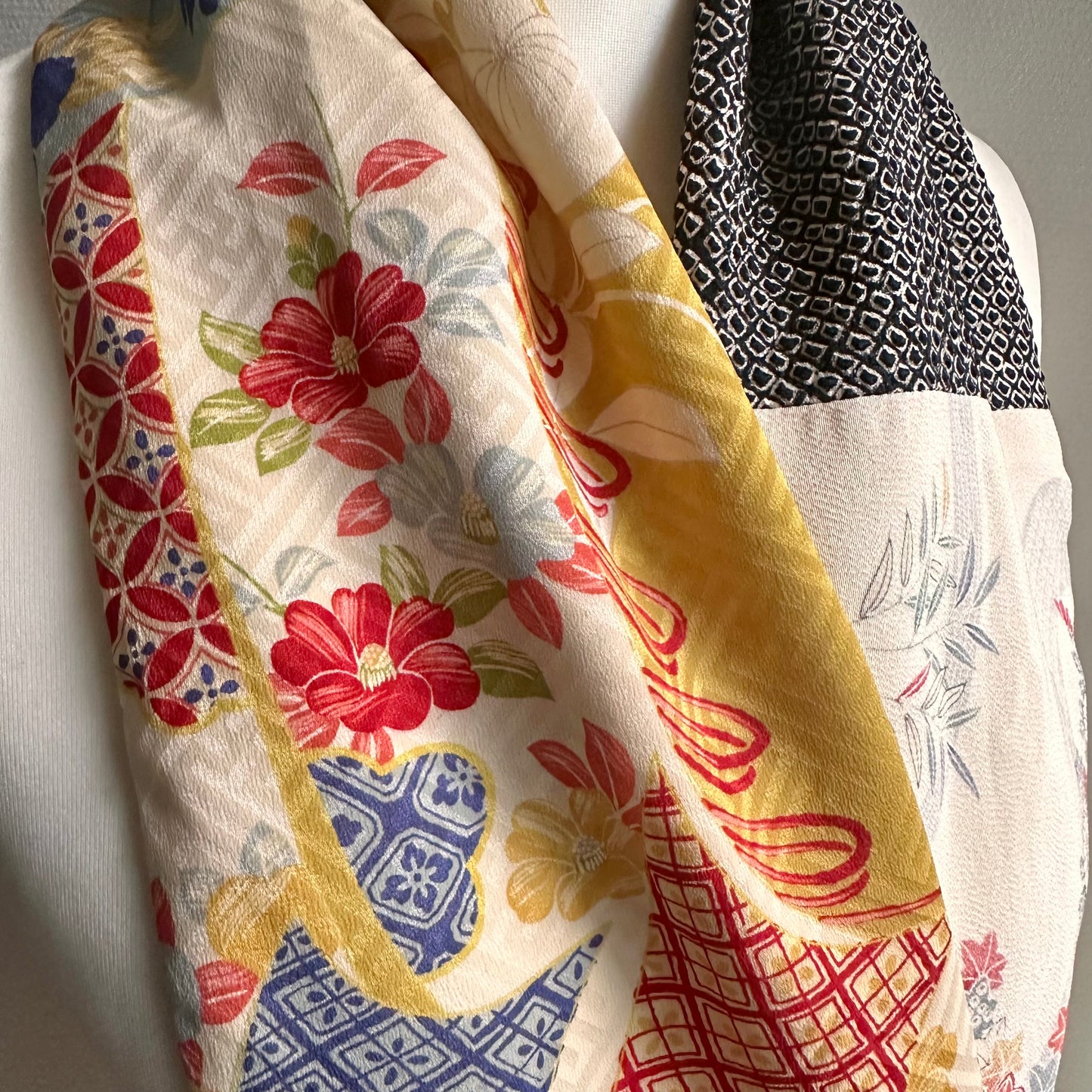 Infinity silk Kimono scarf, Handcrafted, Upcycled, #2051