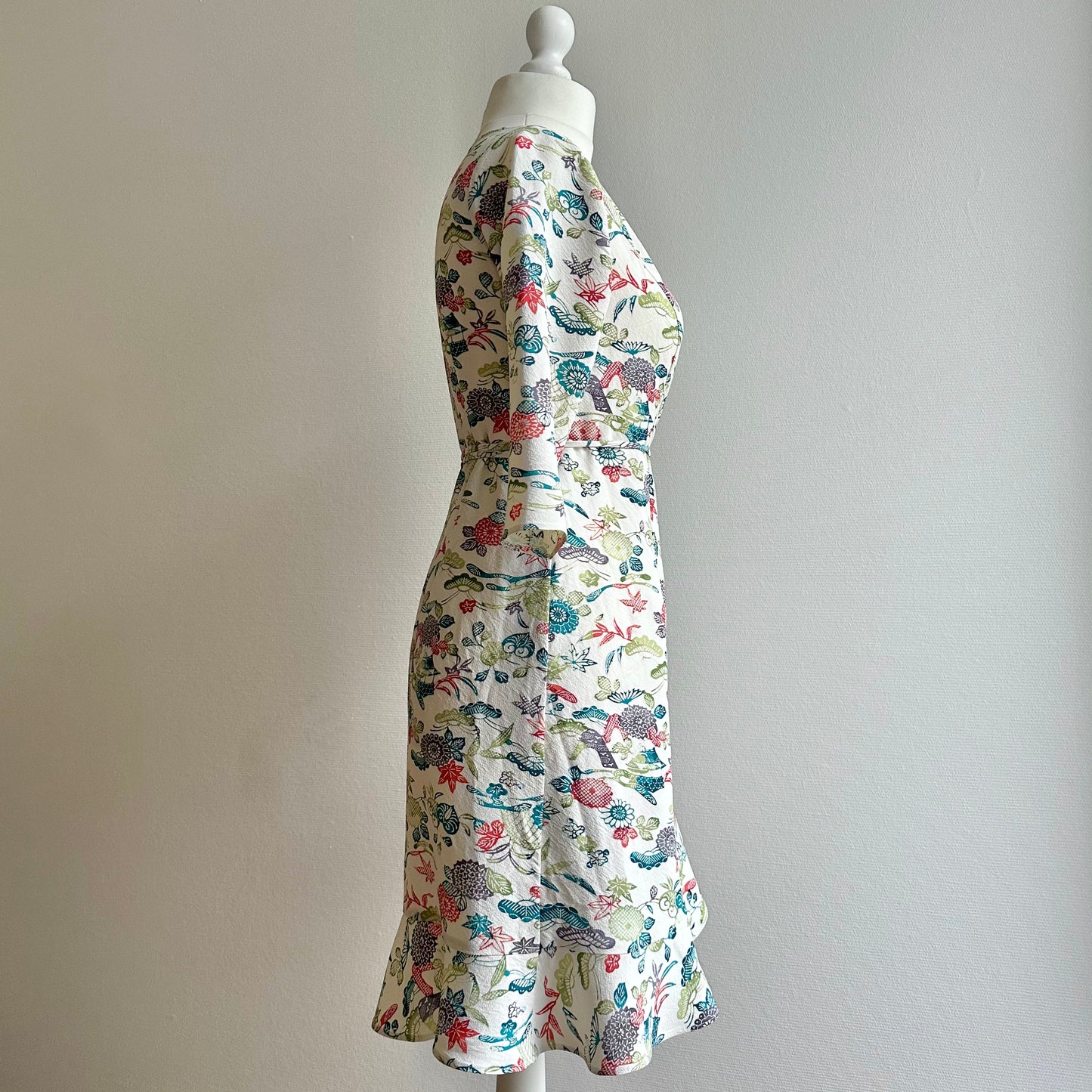 Silk Kimono wrap dress, Komon 小紋, three quater sleeves, Handcrafted, Upcycled, #pre5