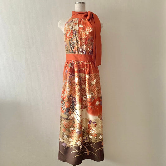 Kimono robe en soie, Furisode 振袖, fabriquée à la main, upcyclée, #pre52