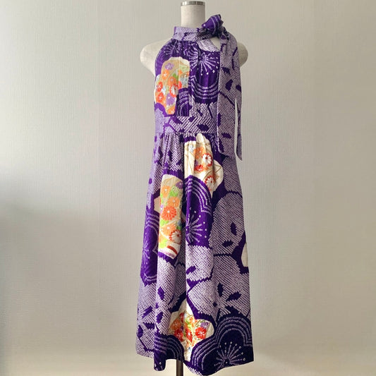 Kimono robe en soie, Furisode 振袖, fabriquée à la main, upcyclée, #pre51
