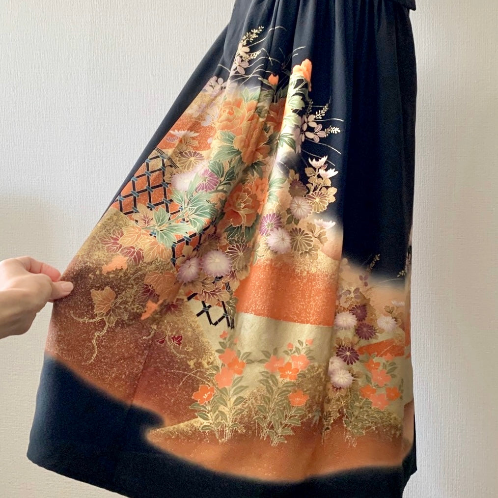 Kimono robe en soie, Tomesode 留袖, fabriquée à la main, upcyclée, #pre56