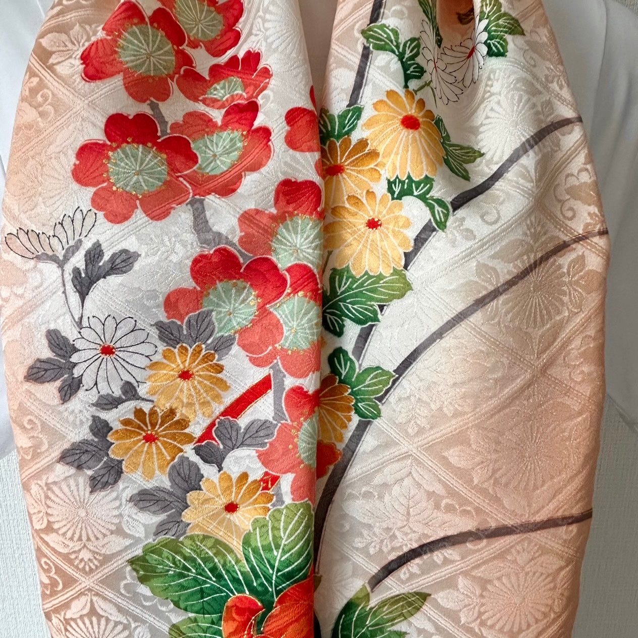 Silk Kimono scarf, Handcrafted, Upcycled, #2051