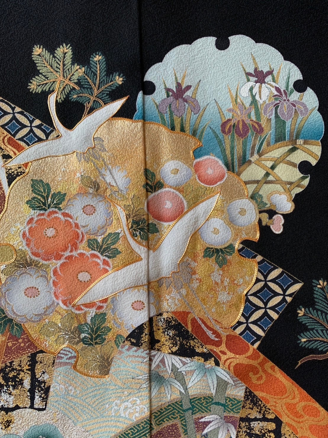 Kimono fabric for custom dress order, fabric#153 Kuro-Tomesode 黒留袖