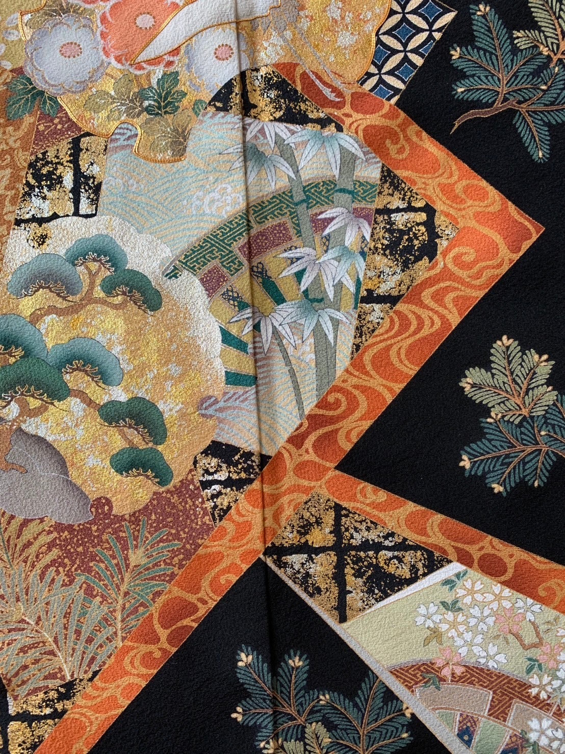 Kimono fabric for custom dress order, fabric#153 Kuro-Tomesode 黒留袖