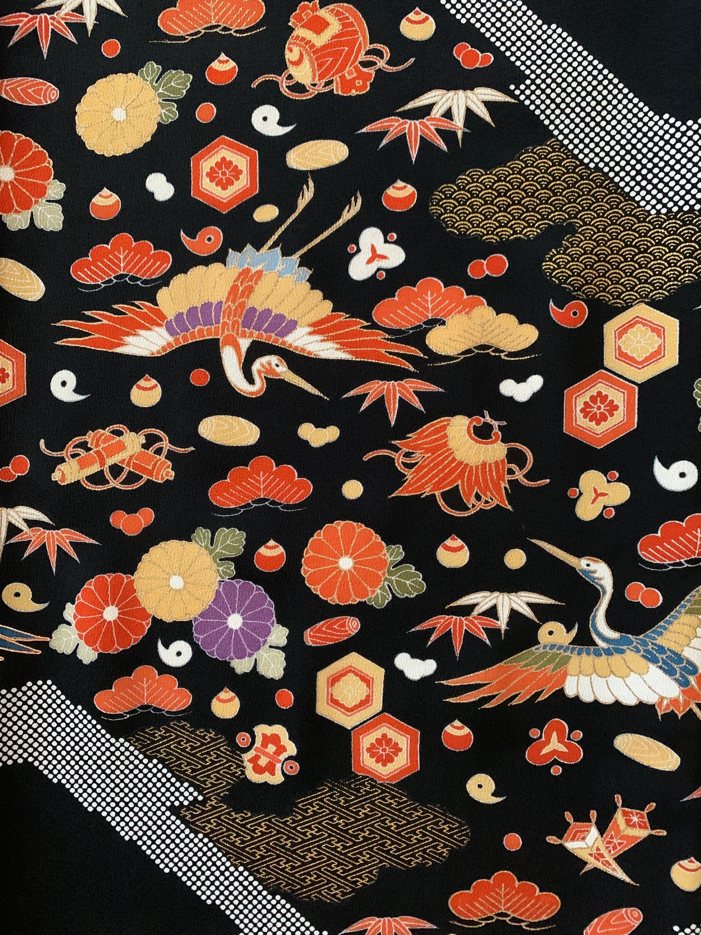 Kimono fabric for custom dress order, fabric#159　Kuro-Tomesode 黒留袖