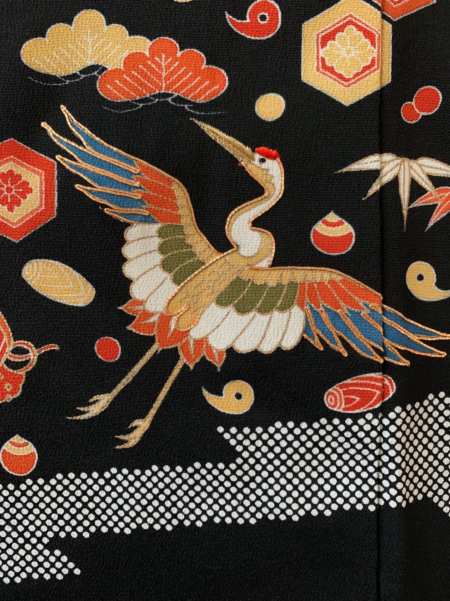 Kimono fabric for custom dress order, fabric#159　Kuro-Tomesode 黒留袖