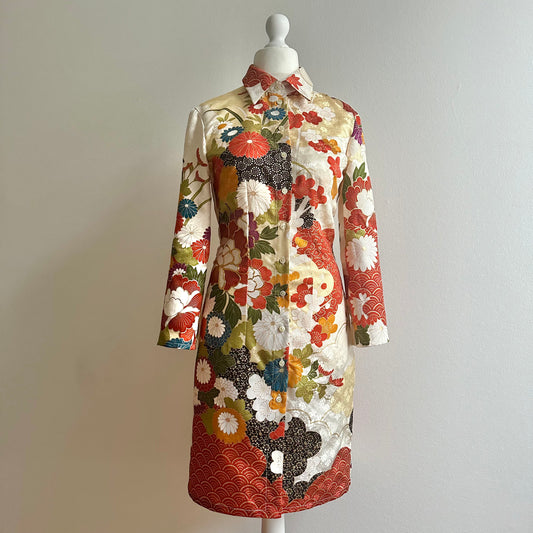 Kimono robe en soie, Furisode, fabriquée à la main, recyclée #pre10