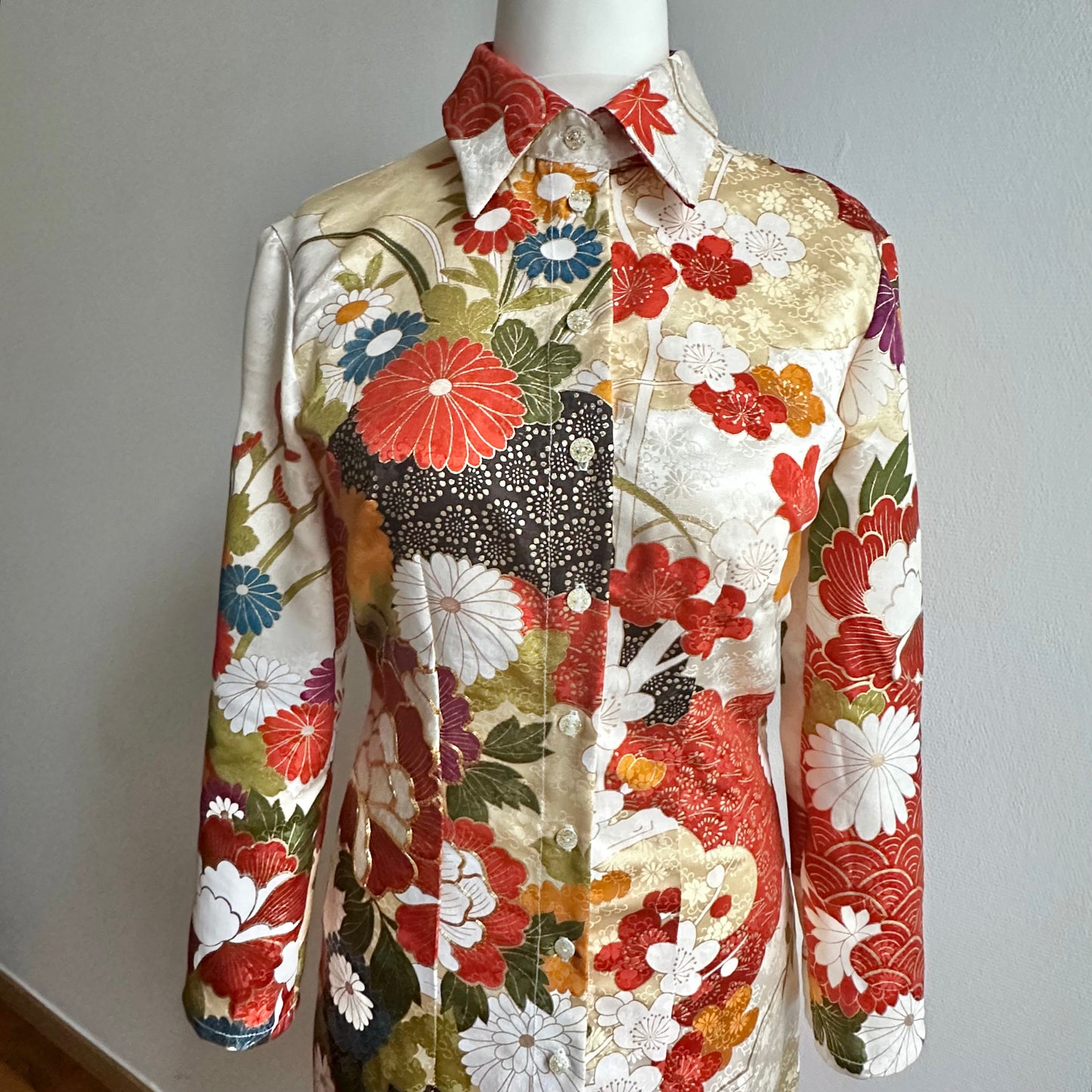 Silk Kimono shirt dress, Furisode, Handcrafted, Upcycled, #pre10