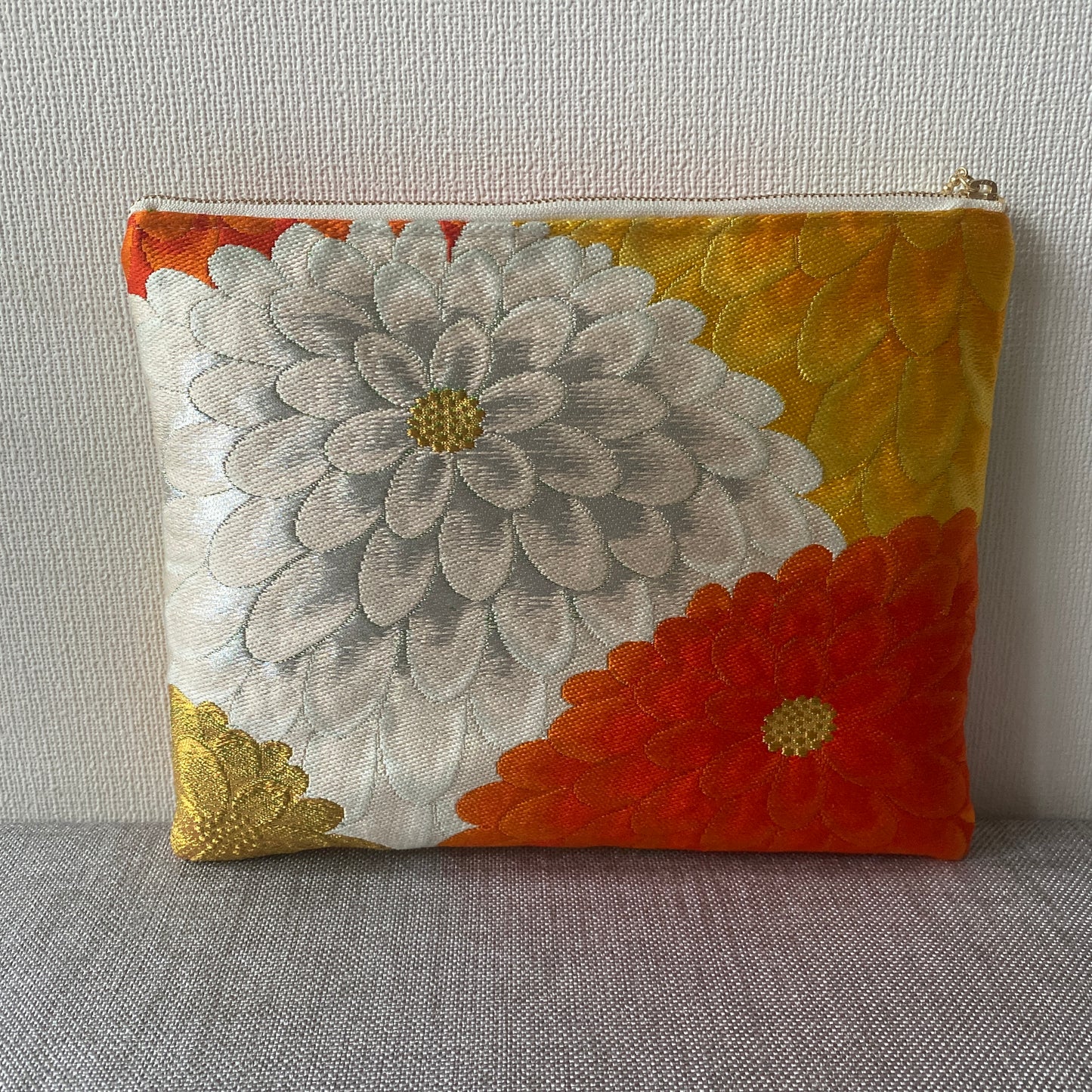Flat silk Obi pouch, Medium size, Handcrafted, Upcycled