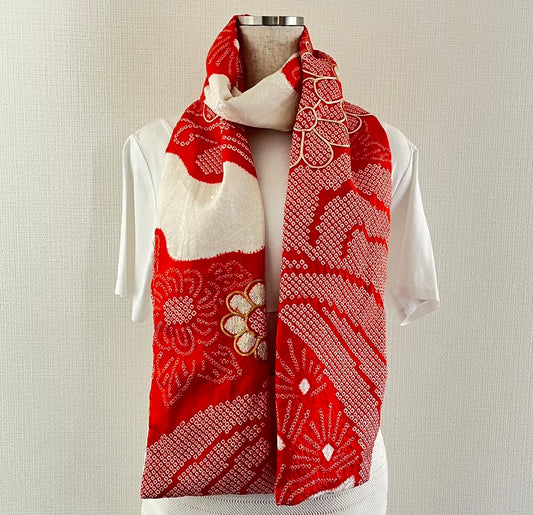 Silk Kimono scarf, Handcrafted, Upcycled, Furisode 振袖, #2033