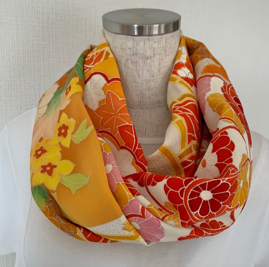 Infinity silk Kimono scarf, Furisode, Houmongi, Komon, Handcrafted, Upcycled, #2030