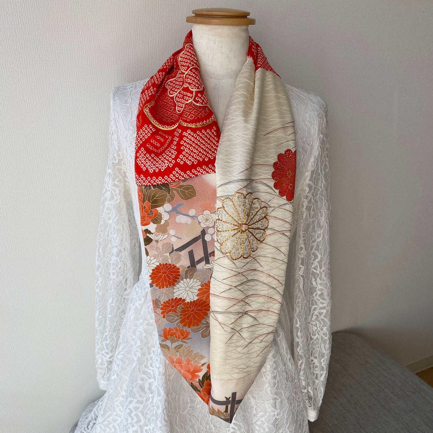 Infinity silk Kimono scarf, Shibori, Handcrafted, Upcycled, #2025