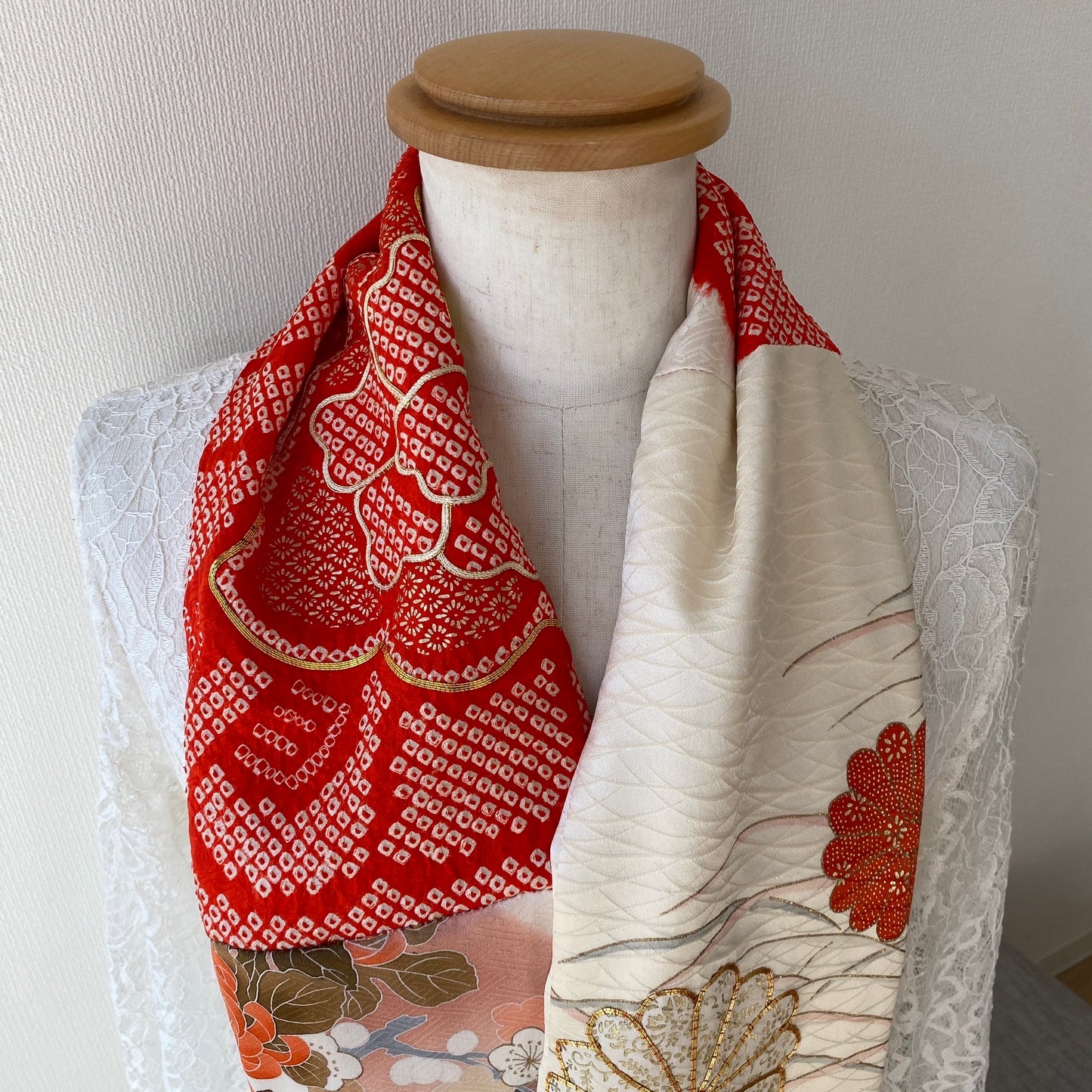 Infinity silk Kimono scarf, Shibori, Handcrafted, Upcycled, #2025