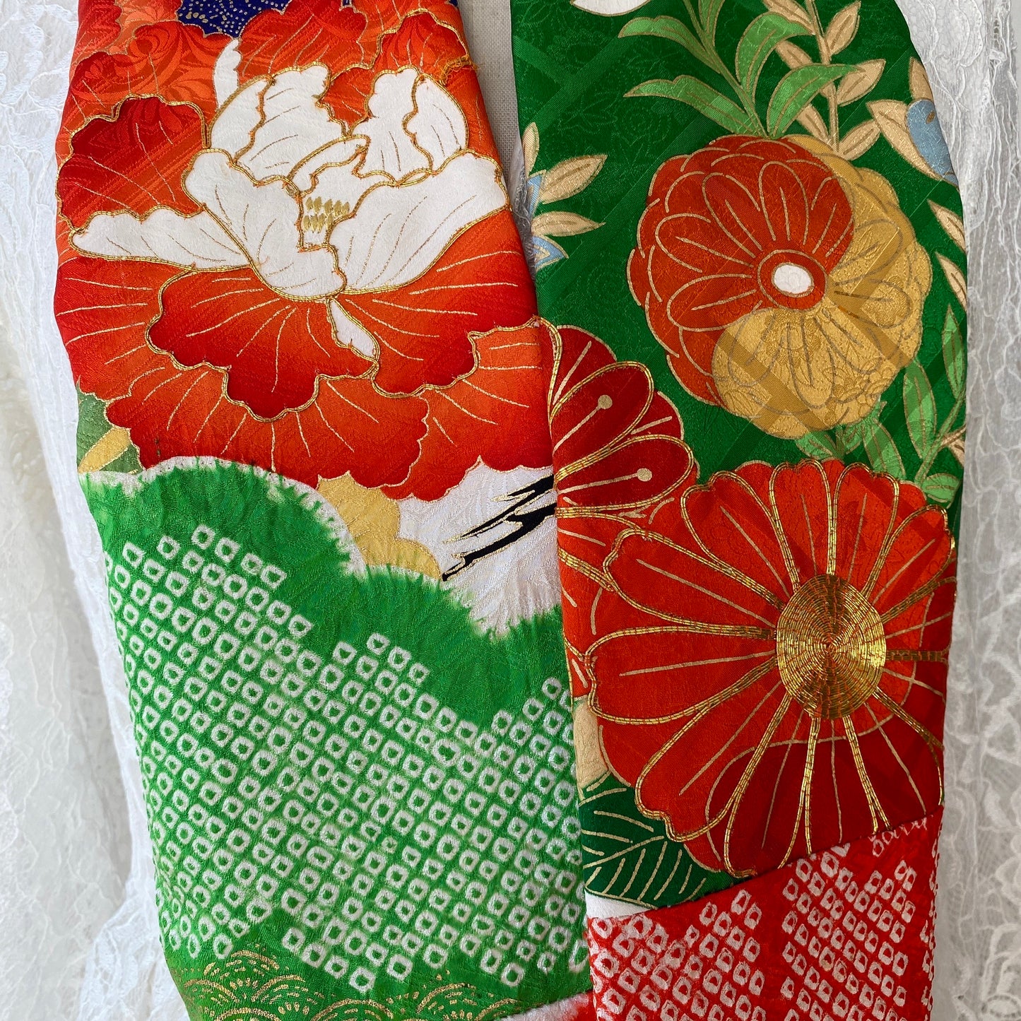 Infinity silk Kimono scarf, Shibori, Handcrafted, Upcycled, #2024