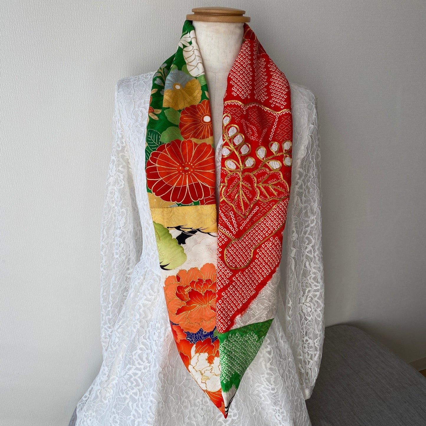 Infinity silk Kimono scarf, Shibori, Handcrafted, Upcycled, #2024