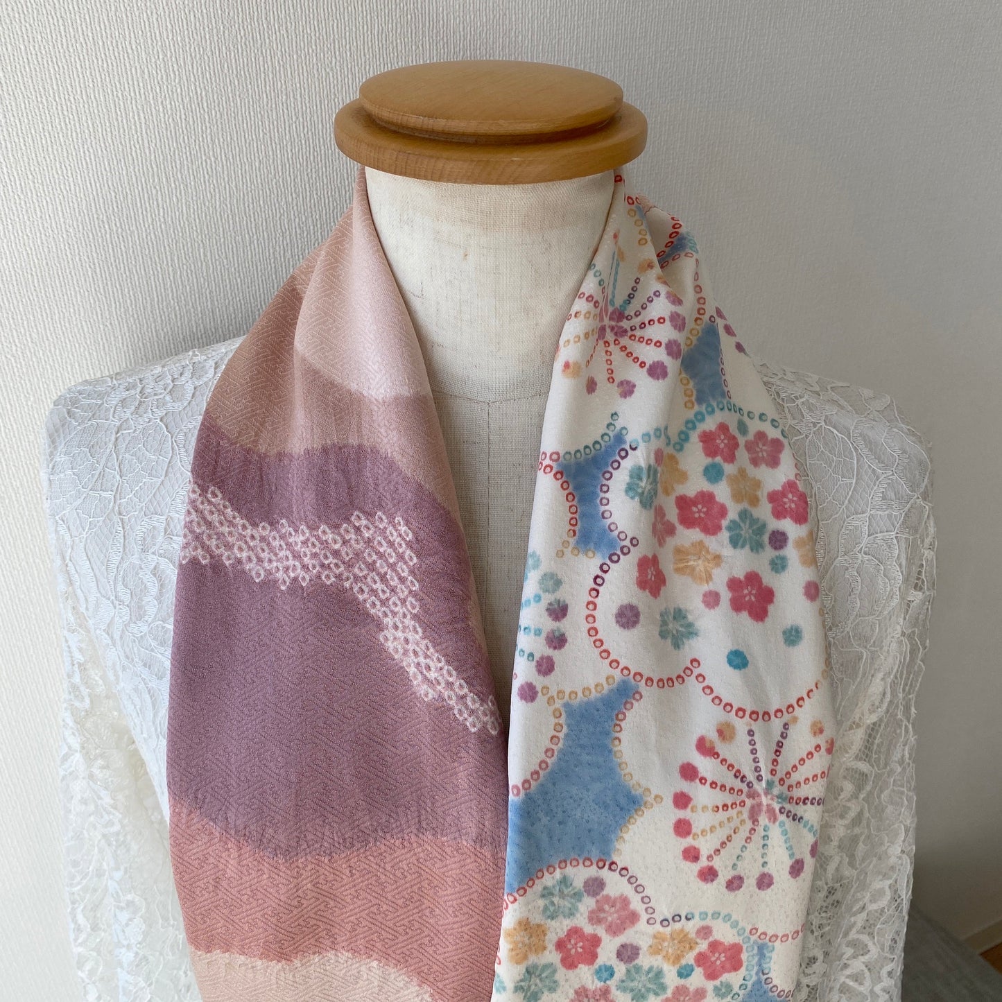 Infinity silk Kimono scarf, Shibori, Handcrafted, Upcycled, #2023