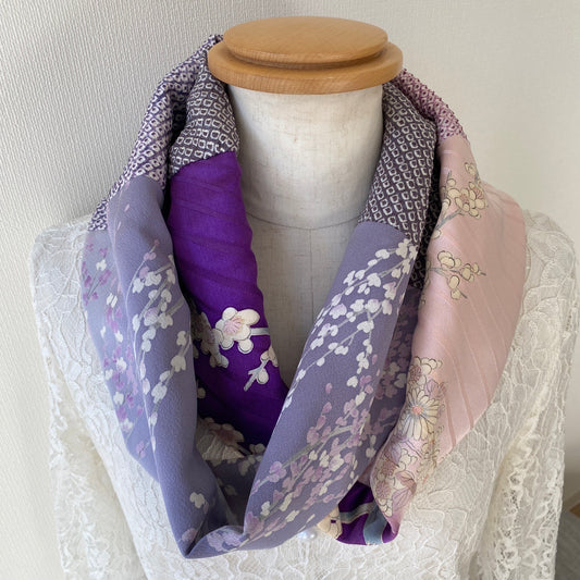 Infinity silk Kimono scarf, Shibori, Handcrafted, Upcycled, #2020