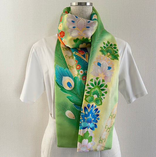 Silk Kimono scarf, Handcrafted, Upcycled, Furisode 振袖, #2035