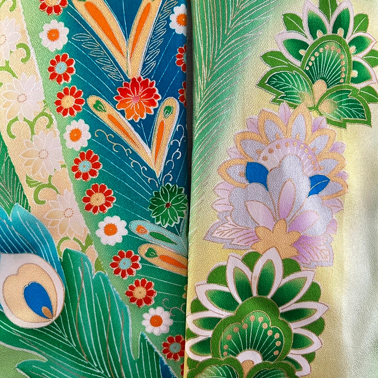 Silk Kimono scarf, Handcrafted, Upcycled, Furisode 振袖, #2035