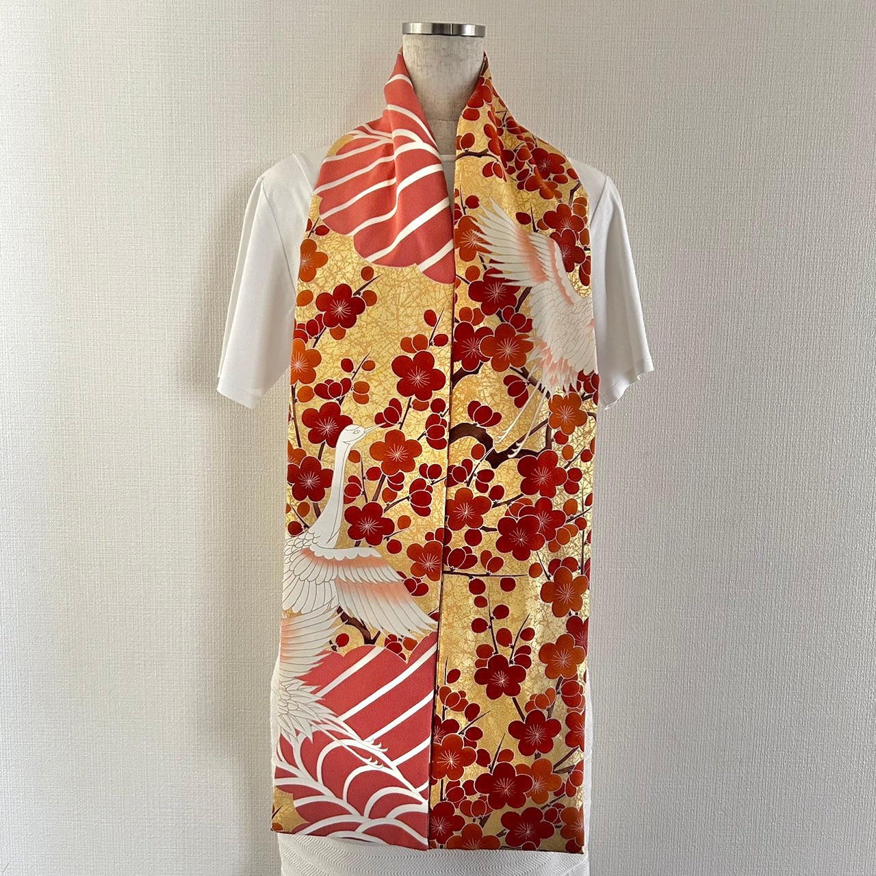 Silk Kimono scarf, Handcrafted, Upcycled, Furisode 振袖, #2036