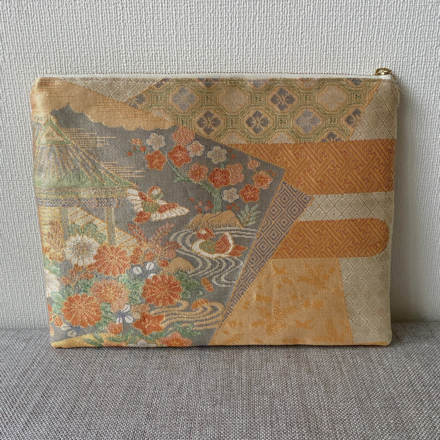 Flat silk Obi pouch, Medium size, Handcrafted, Upcycled, #3002