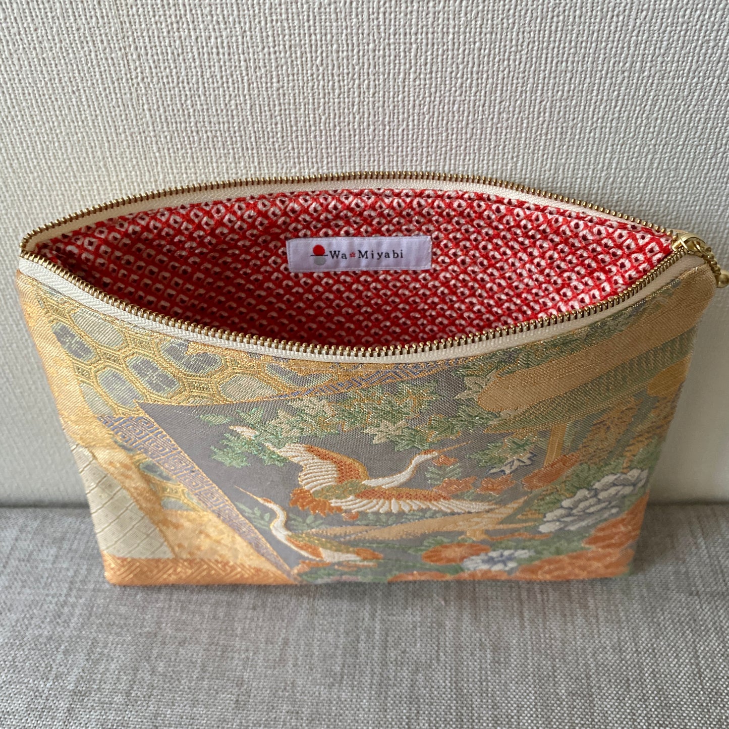 Flat silk Obi pouch, Medium size, Handcrafted, Upcycled, #3002