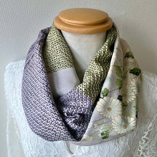 Infinity silk Kimono scarf, Shibori, Handcrafted, Upcycled
