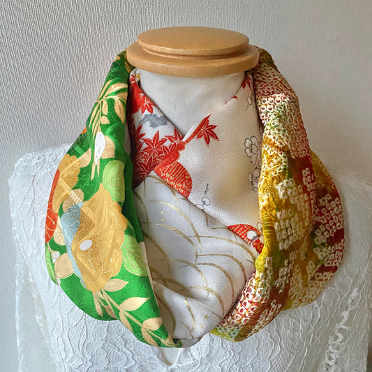Infinity silk Kimono scarf, Shibori, Handcrafted, Upcycled #2001