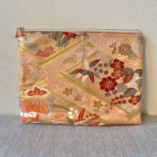 Flat silk Obi pouch, Medium size, Handcrafted, Upcycled, #3005