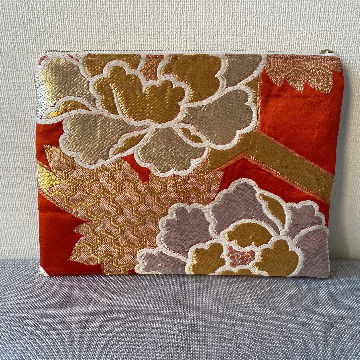 Flat silk Obi pouch, Medium size, Handcrafted, Upcycled, #3004