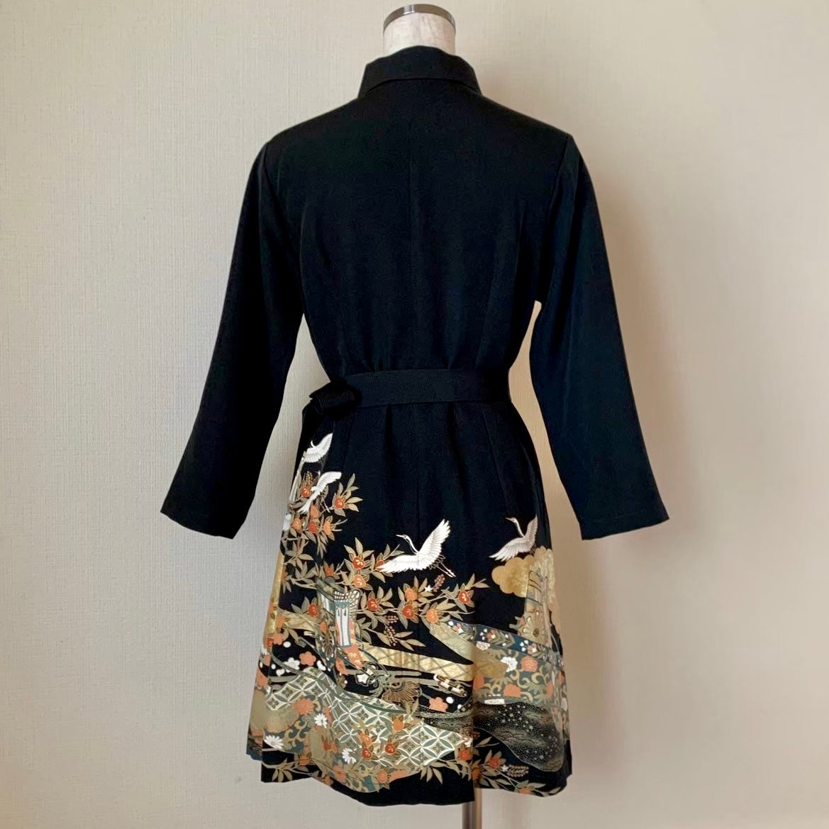 Silk Kimono dress, Kuro-Tomesode黒留袖, hand crafted, Upcycled, #pre73