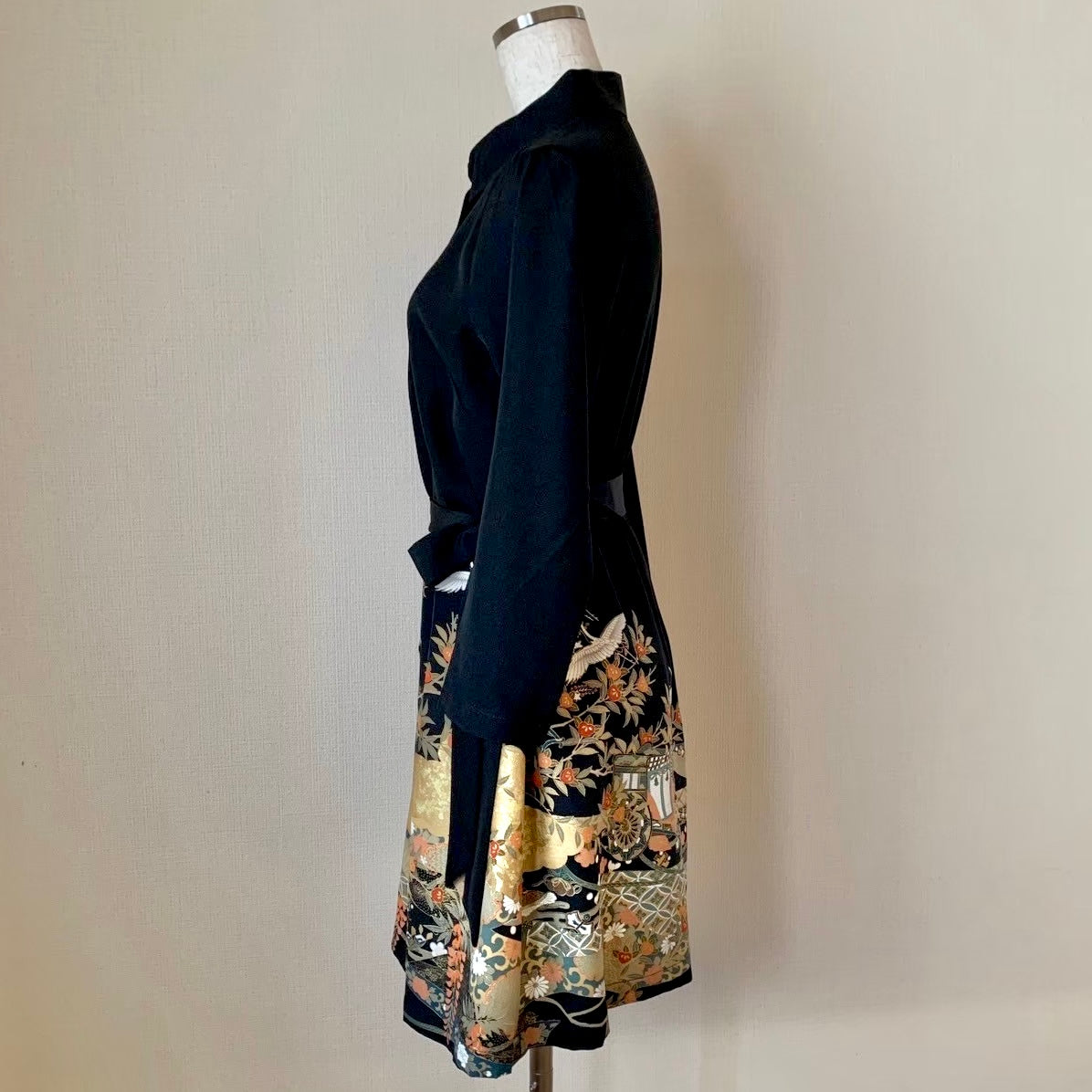 Silk Kimono dress, Kuro-Tomesode黒留袖, hand crafted, Upcycled, #pre73