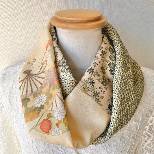 Infinity silk Kimono scarf, Shibori, Handcrafted, Upcycled, #2012