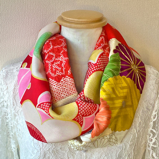 Infinity silk Kimono scarf, Shibori, Handcrafted, Upcycled, #2013