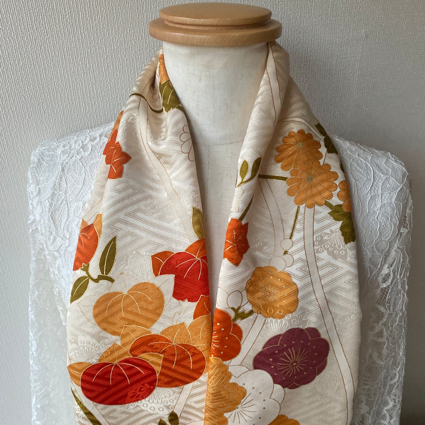 Infinity silk Kimono scarf, Shibori, Handcrafted, Upcycled, #2014