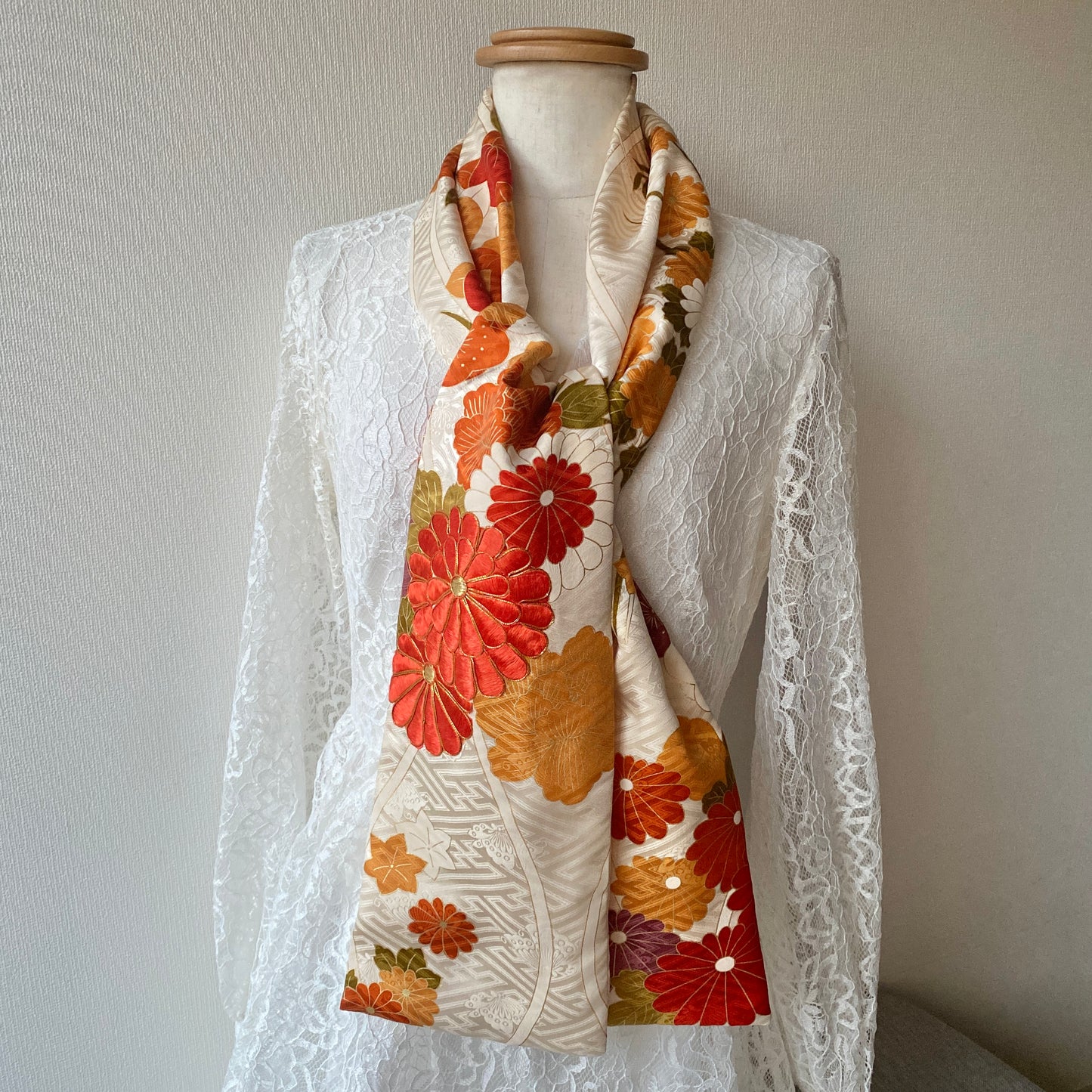 Infinity silk Kimono scarf, Shibori, Handcrafted, Upcycled, #2014