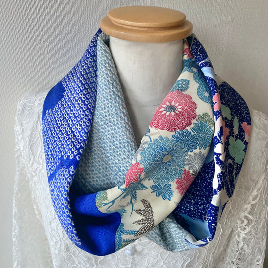 Infinity silk Kimono scarf, Shibori, Handcrafted, Upcycled, #2015